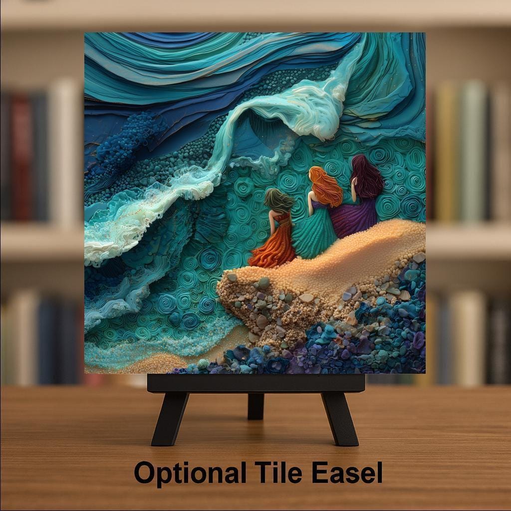 Mermaid Wall Art Ceramic Tile Ocean Fantasy Coastal Beach House Decor Turquoise Sea Bathroom Nature Art