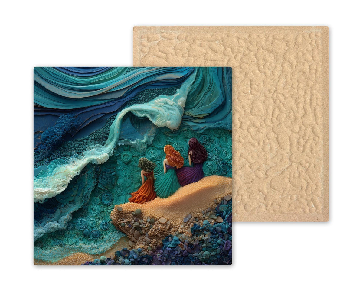 Mermaid Wall Art Ceramic Tile Ocean Fantasy Coastal Beach House Decor Turquoise Sea Bathroom Nature Art