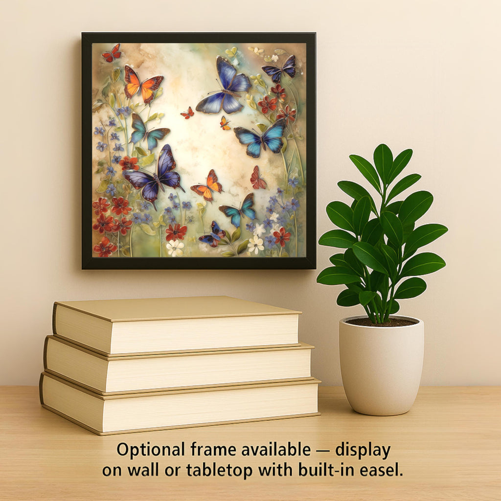 Butterfly Garden Ceramic Art Tile: Nature Wall Decor Floral Home Decor Art Lover Gift Wall Art