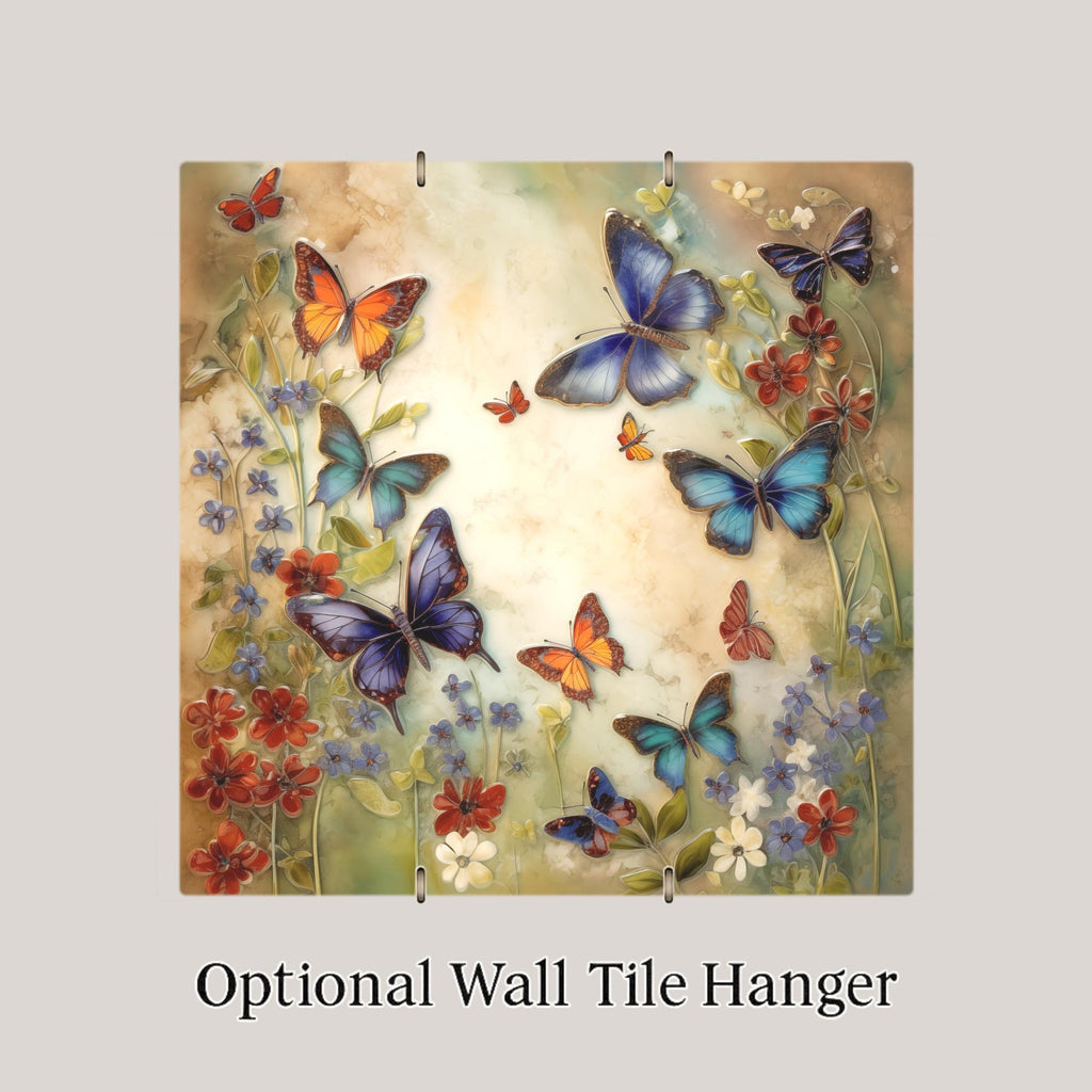 Butterfly Garden Ceramic Art Tile: Nature Wall Decor Floral Home Decor Art Lover Gift Wall Art