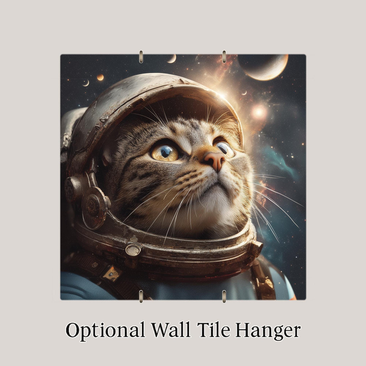 Astronaut Cat Wall Art Ceramic Tile Cat Lover Gift Space Cat Decor Sci Fi Cat Tile Art