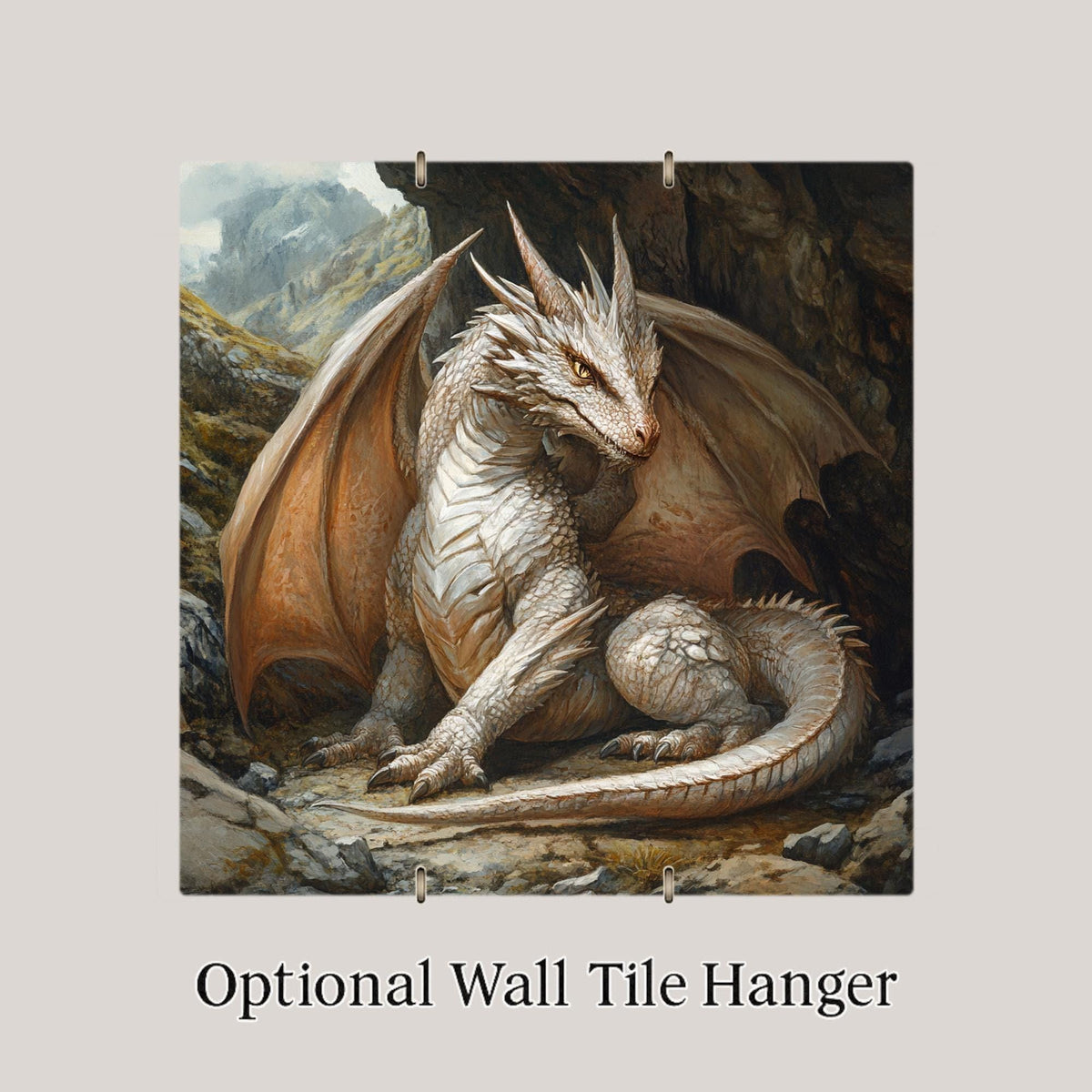 White Dragon Wall Art Ceramic Tile Medieval Fantasy Gift St George Decor Myth Creature Art Legend Gift Tile