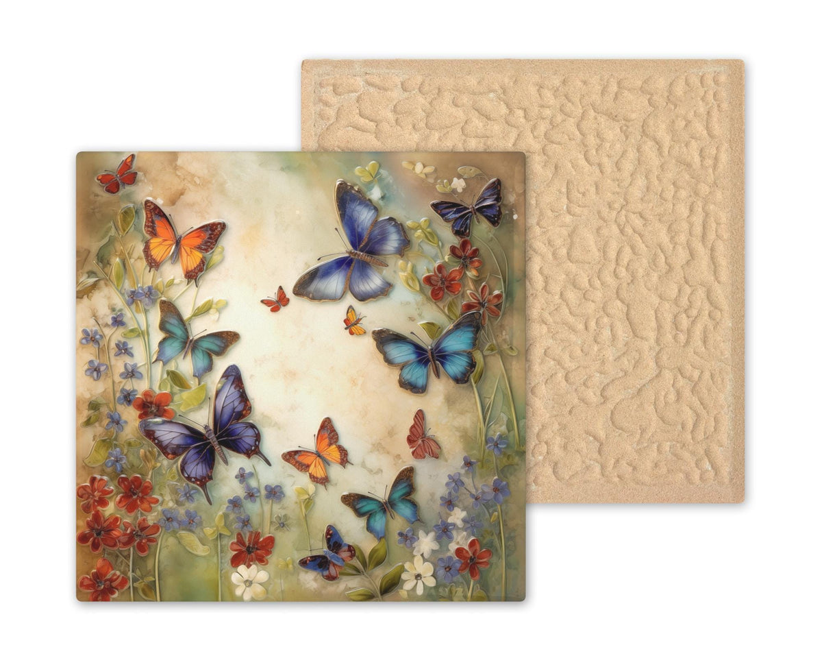 Butterfly Garden Ceramic Art Tile: Nature Wall Decor Floral Home Decor Art Lover Gift Wall Art