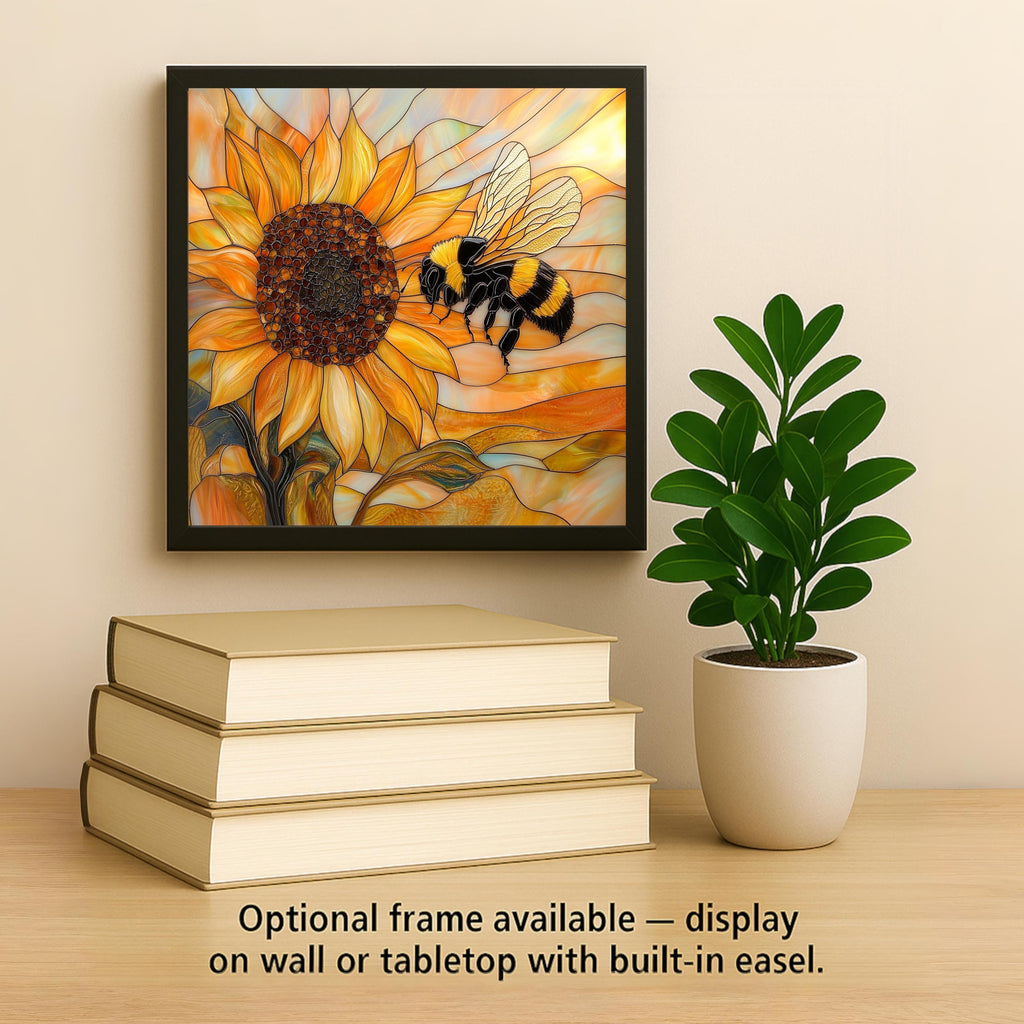 Bee Sunflower Wall Art Ceramic Tile Garden Gift Stained Glass Decor Nature Art Bee Lover Cottage Gift Tile