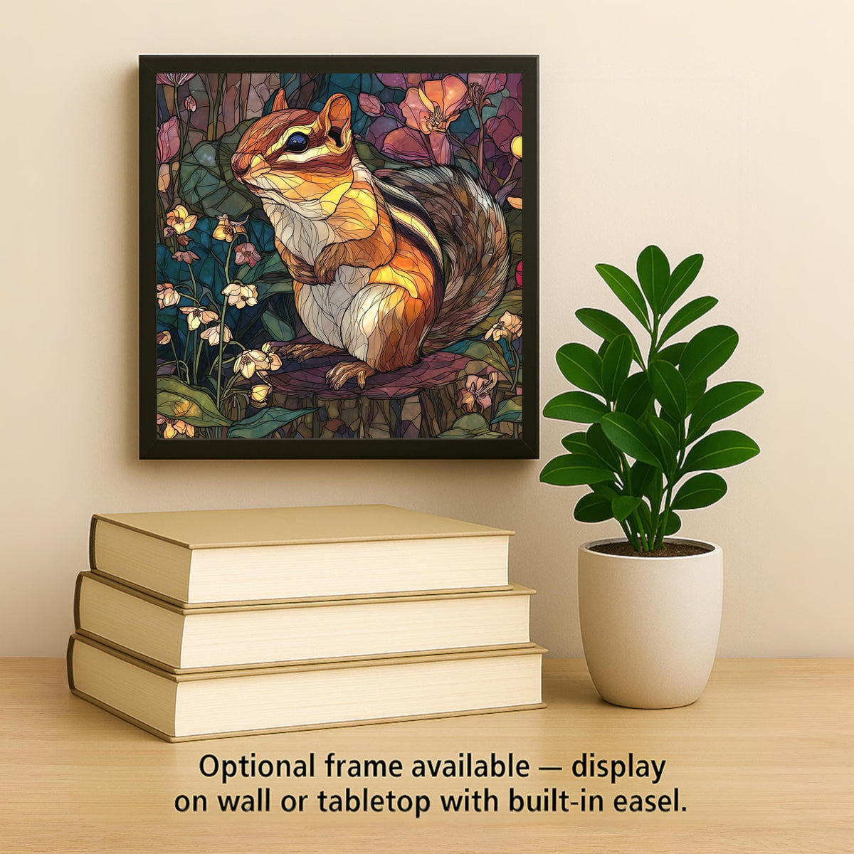 Chipmunk Wall Art Ceramic Tile Stained Glass Style Woodland Animal Nature Forest Wildlife Home Decor Gift