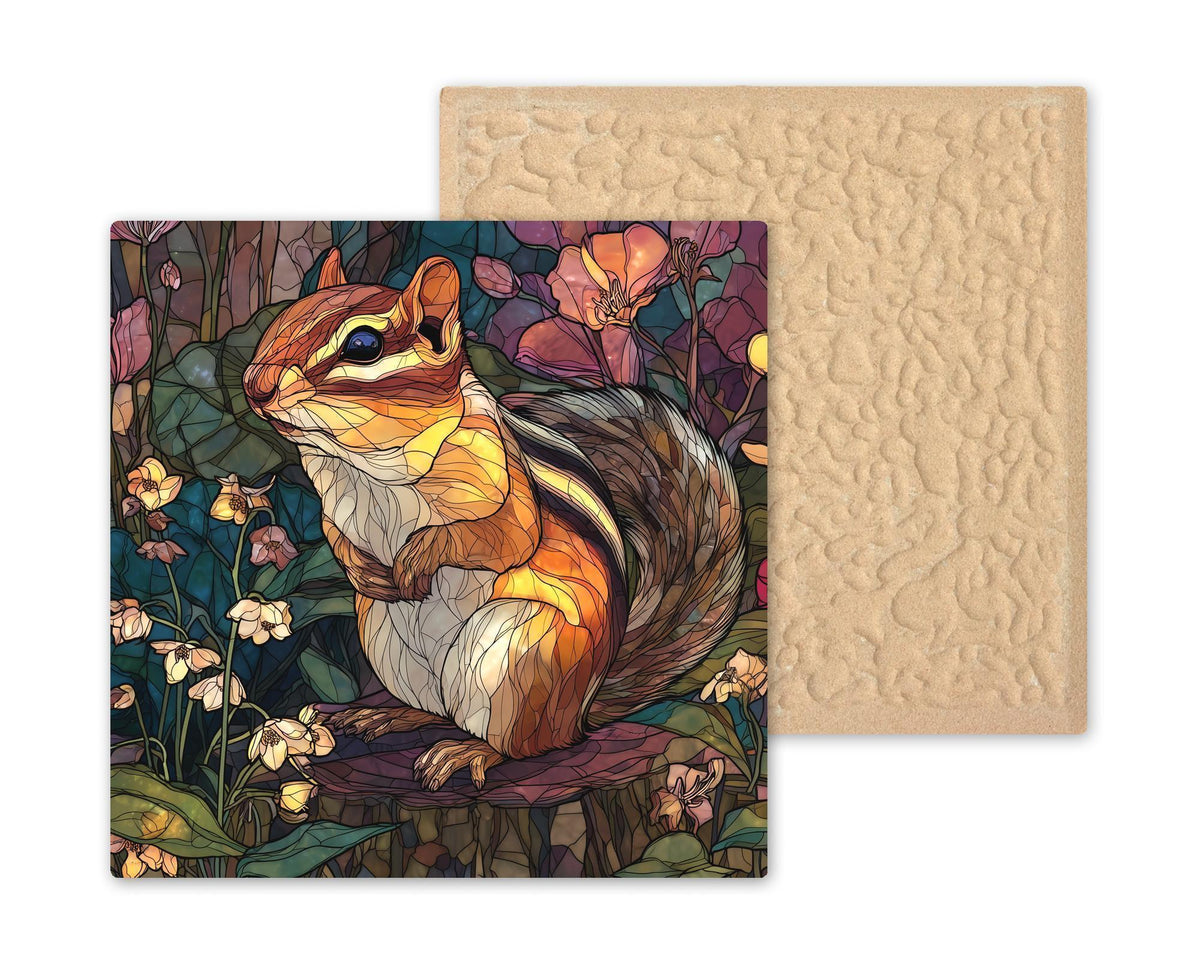 Chipmunk Wall Art Ceramic Tile Stained Glass Style Woodland Animal Nature Forest Wildlife Home Decor Gift