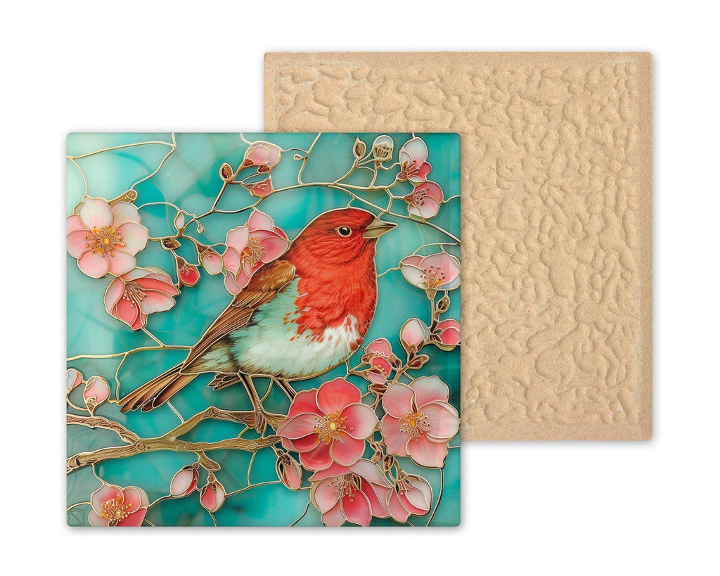 Red Robin Wall Art Ceramic Tile Birdwatcher Gift Stained Glass Style Decor Robin Lover Nature Art Bird Gift Tile
