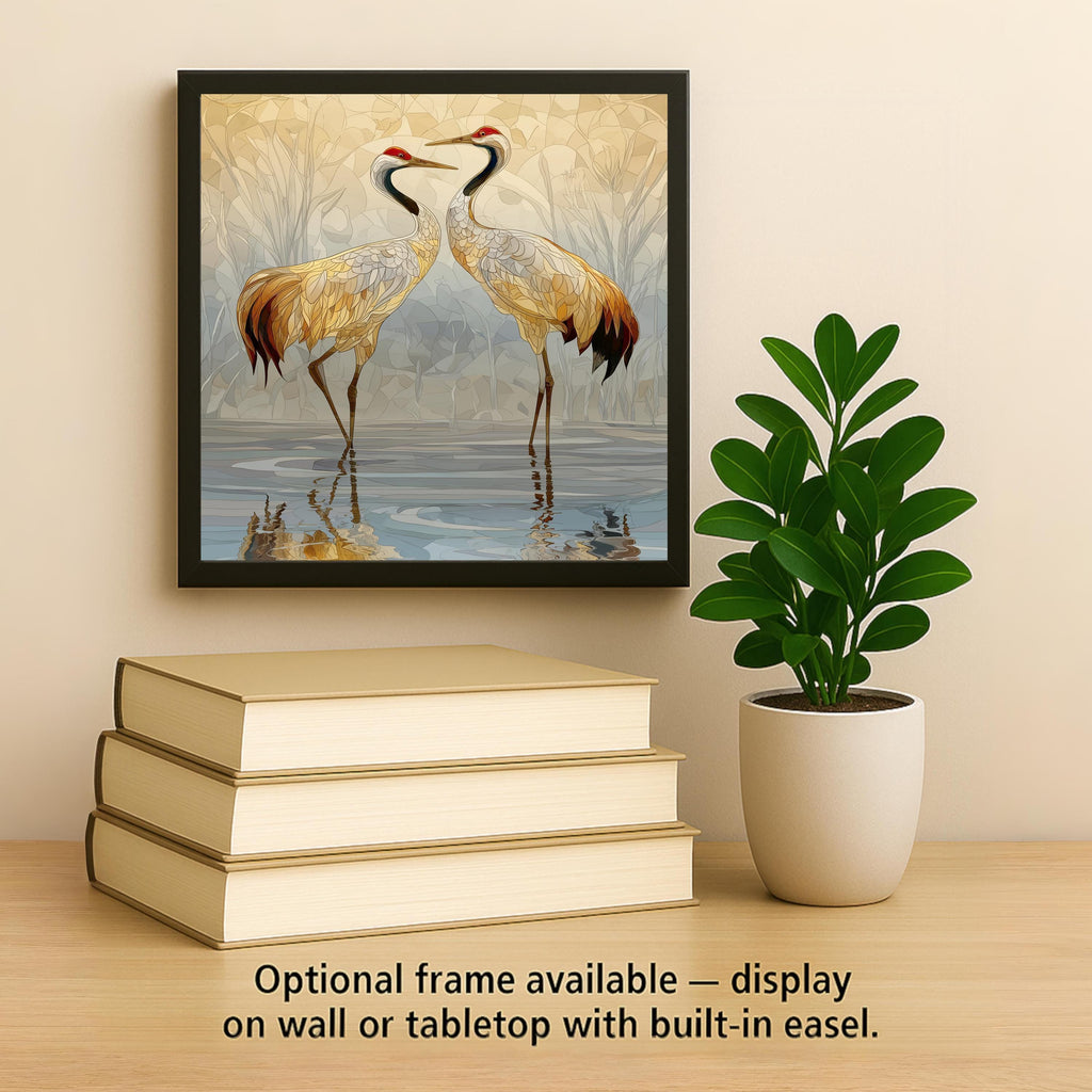 Cranes Ceramic Art Tile – Stained Glass Style Nature Wall Decor, Anniversary Couple Devotion Gift