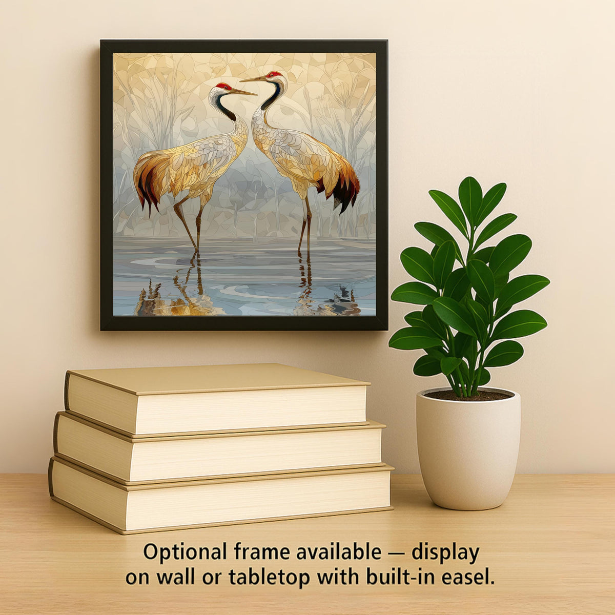 Cranes Ceramic Art Tile – Stained Glass Style Nature Wall Decor, Anniversary Couple Devotion Gift