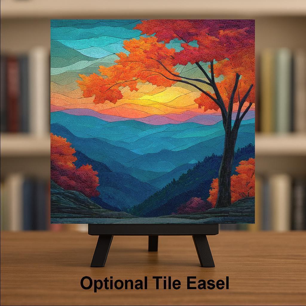 Smoky Mountains Wall Art Ceramic Tile Tennessee Gift Sunset Decor Mountain Nature Art Hiker Gift Art Tile