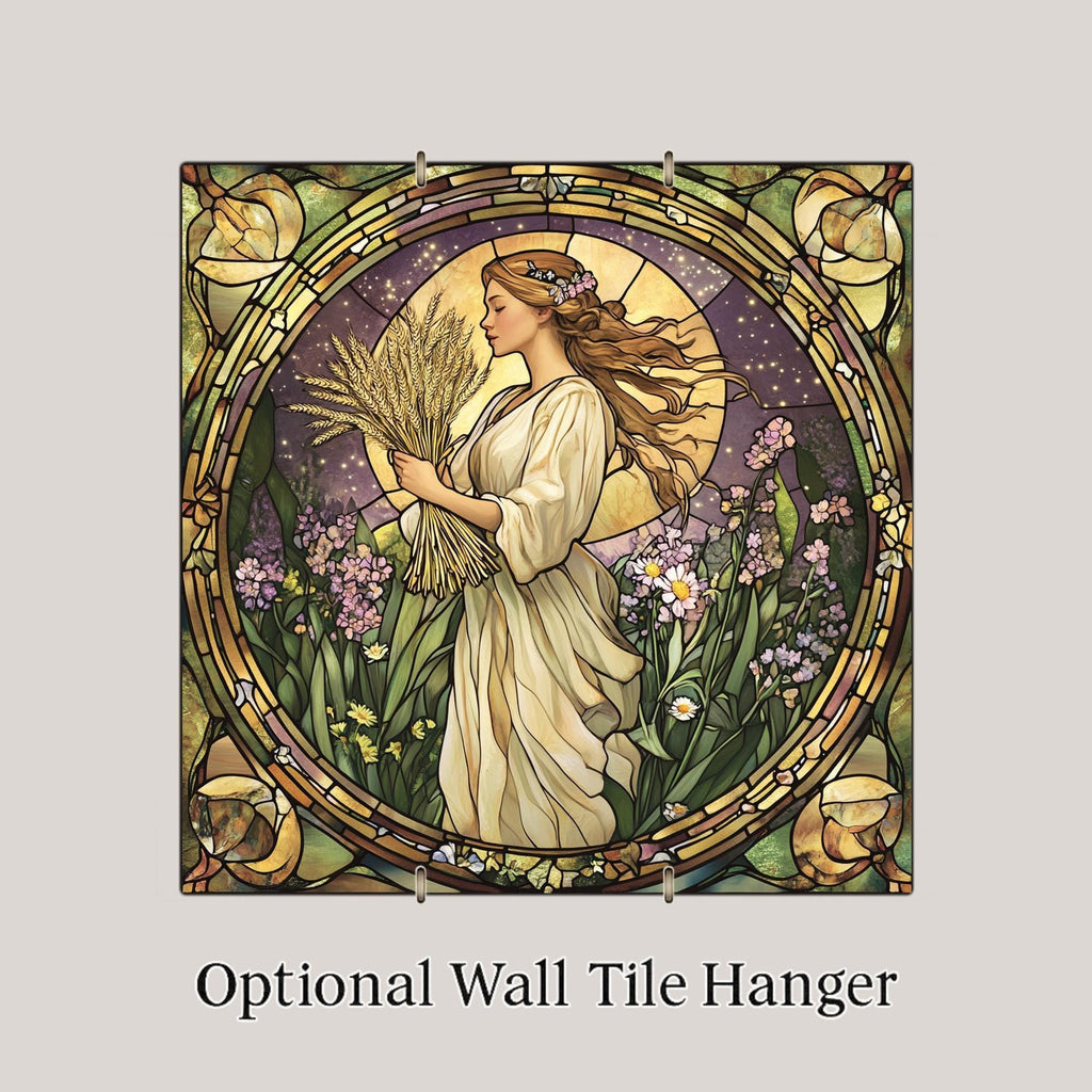 Virgo Zodiac Stained Glass Style Ceramic Art Tile – Art Nouveau William Morris Wall Decor, Celestial Astrology Accent