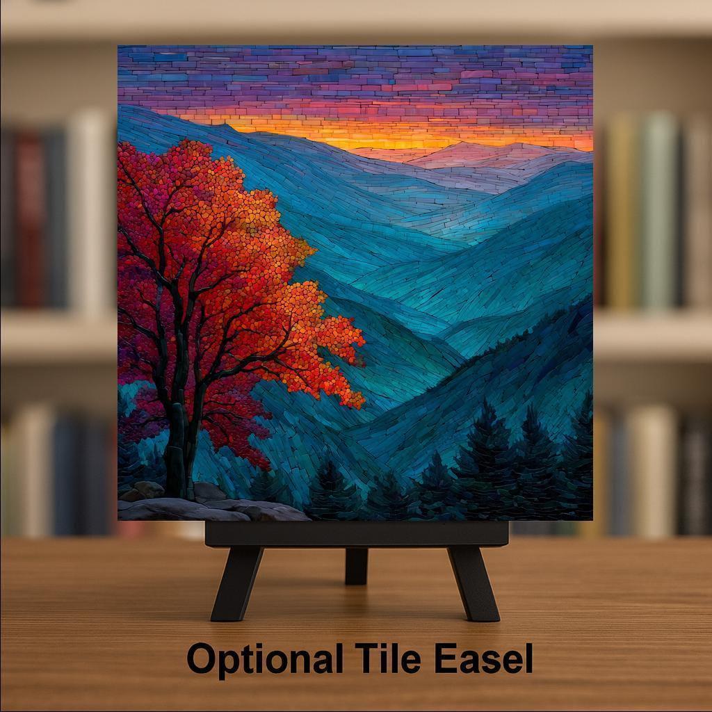 Smoky Mountain Autumn Ceramic Art Tile: Cabin Wall Decor Nature Lover Gift Woodland Home Decor Wall Art