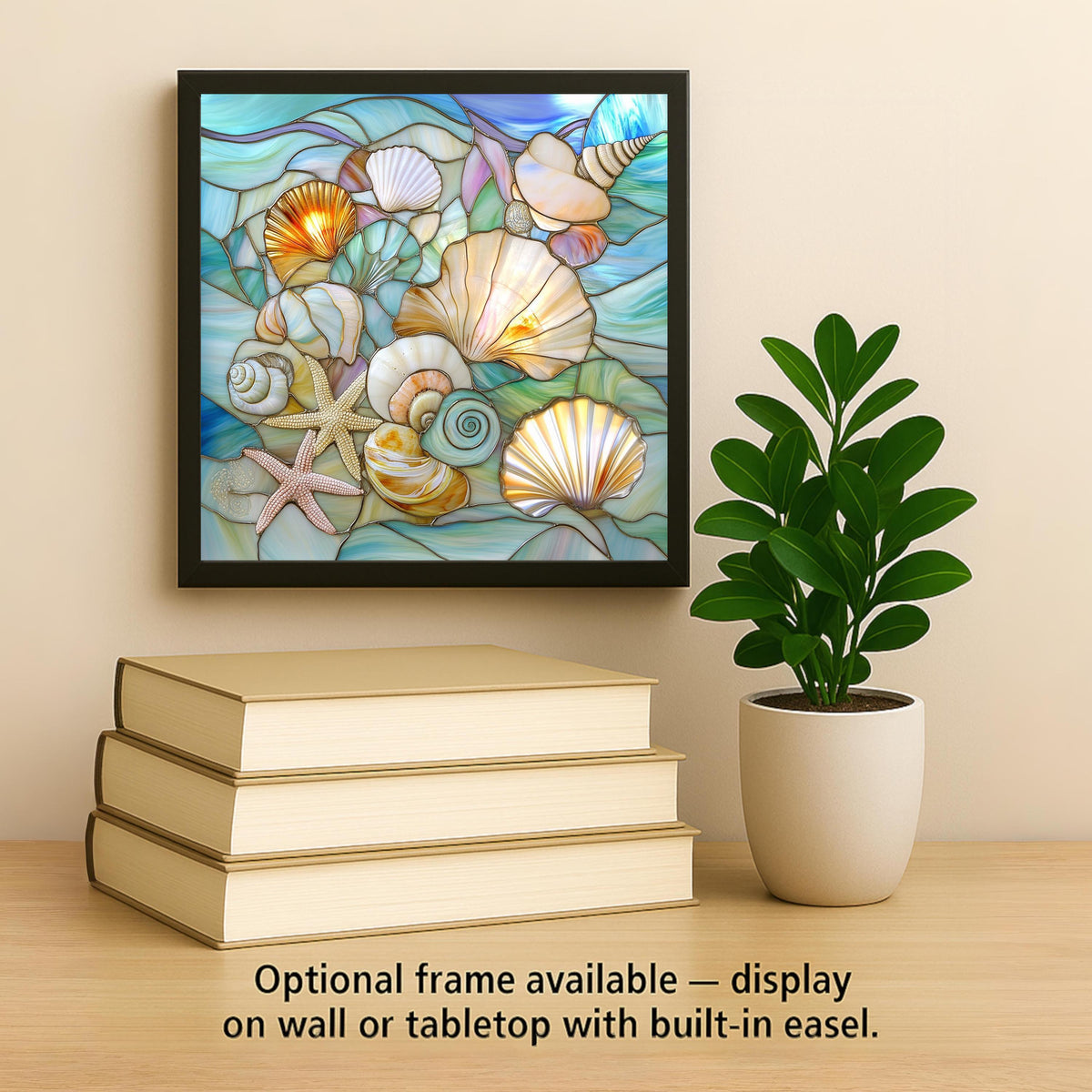 Seashell Wall Art Ceramic Tile Stained Glass Style Coastal Gift Ocean Decor Beach House Nature Art