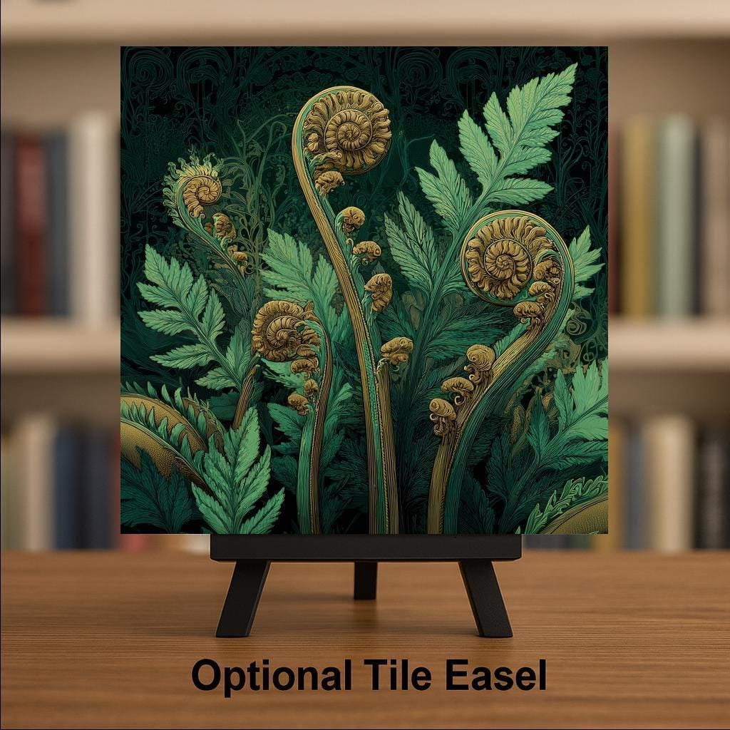 Fern Ceramic Art Tile – Art Nouveau Botanical Wall Decor, Emerald Woodland Plant Lover Gift
