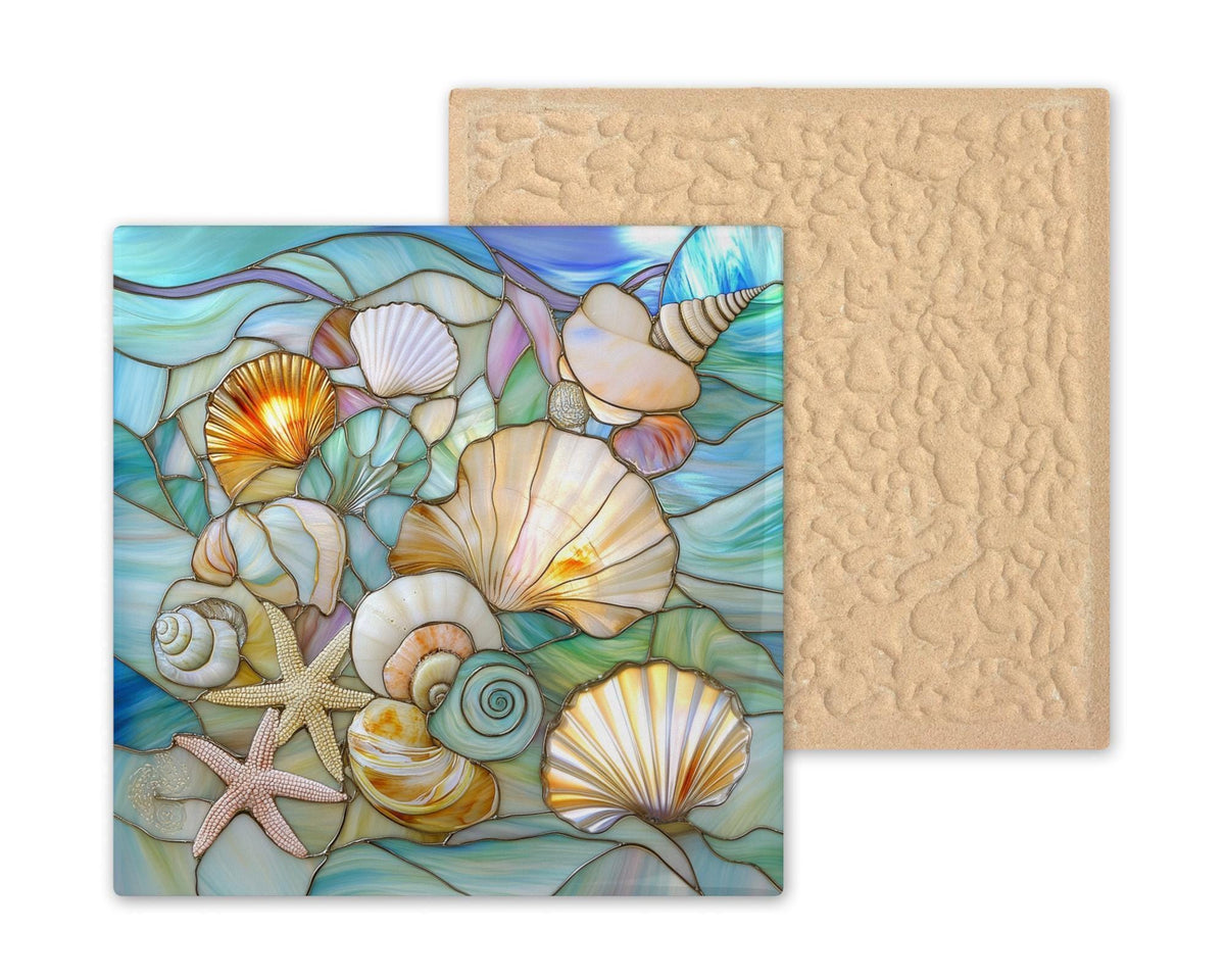 Seashell Wall Art Ceramic Tile Stained Glass Style Coastal Gift Ocean Decor Beach House Nature Art