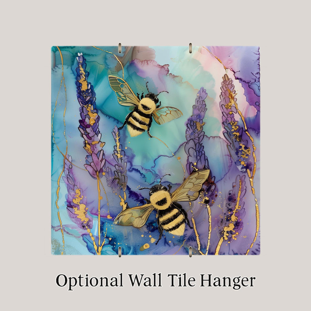 Lavender Bee Ceramic Art Tile – Botanical Garden Art, Bee Lover Gift, Honey Bee Lavender Floral, Farmhouse Nature Decor