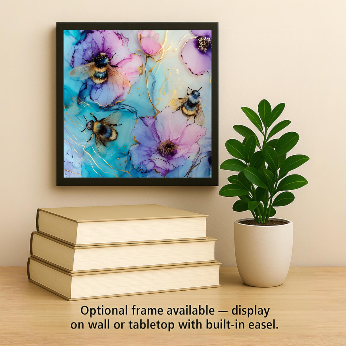 Bee Wall Art Ceramic Tile Botanical Wall Decor Floral Tile Modern Nature Art Honey Bee Decor Colorful Floral Wall Decor Home Decor