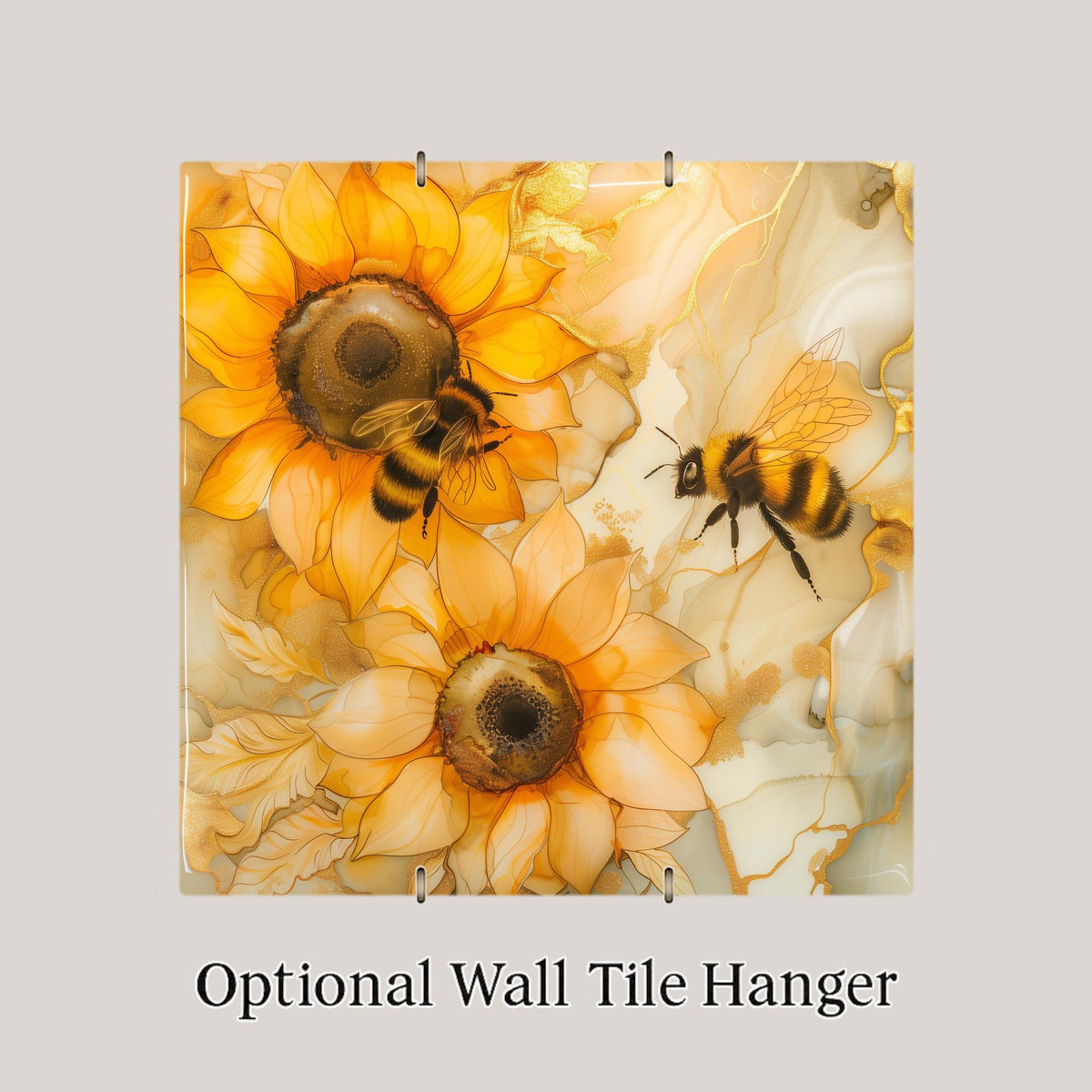 Sunflower Bee Wall Art Ceramic Tile Kitchen Wall Decor Yellow Floral Tile Farmhouse Kitchen Decor Honey Bee Gift Rustic Home Decor