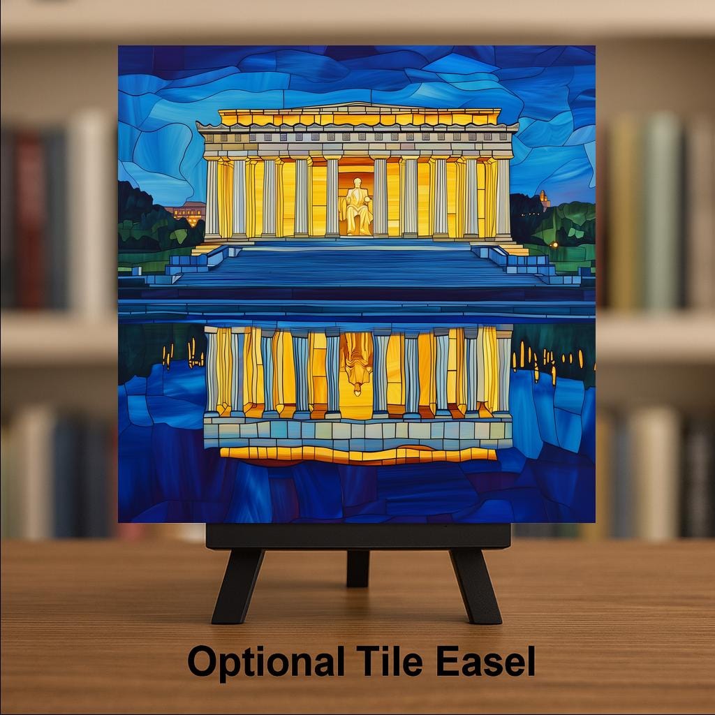 Lincoln Memorial Wall Art Ceramic Tile Washington DC Decor Patriotic Home Decor American Landmark Gift Reflecting Pool Art