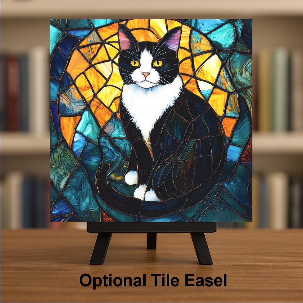 Tuxedo Cat Wall Art Ceramic Tile Cat Lover Gift Cat Memorial Gift Pet Tribute Tile