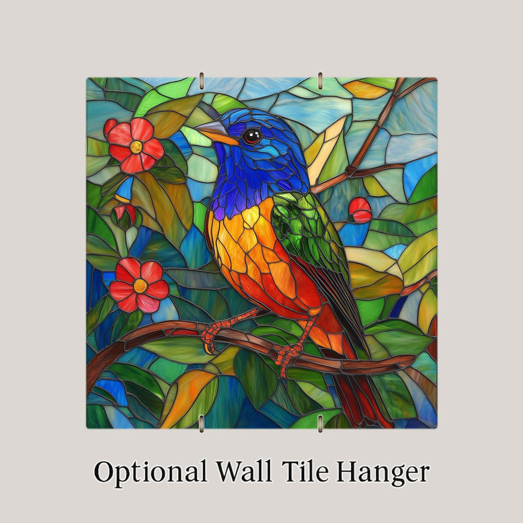 Painted Bunting Wall Art Ceramic Tile Bird Lover Gift Colorful Bird Decor Songbird Tile