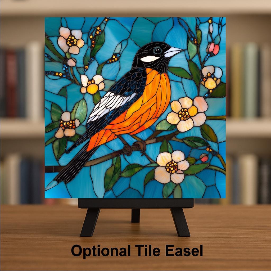 Oriole Wall Art Ceramic Tile Bird Lover Gift Baltimore Oriole Decor Orange Bird Tile Art