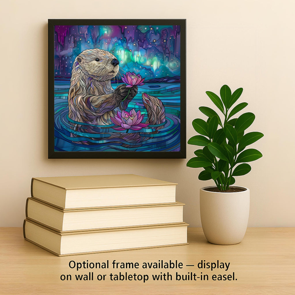 Otter Ceramic Art Tile: Coastal Wall Decor Stained Glass Style Beach House Accent Ocean Home Decor Wall Art