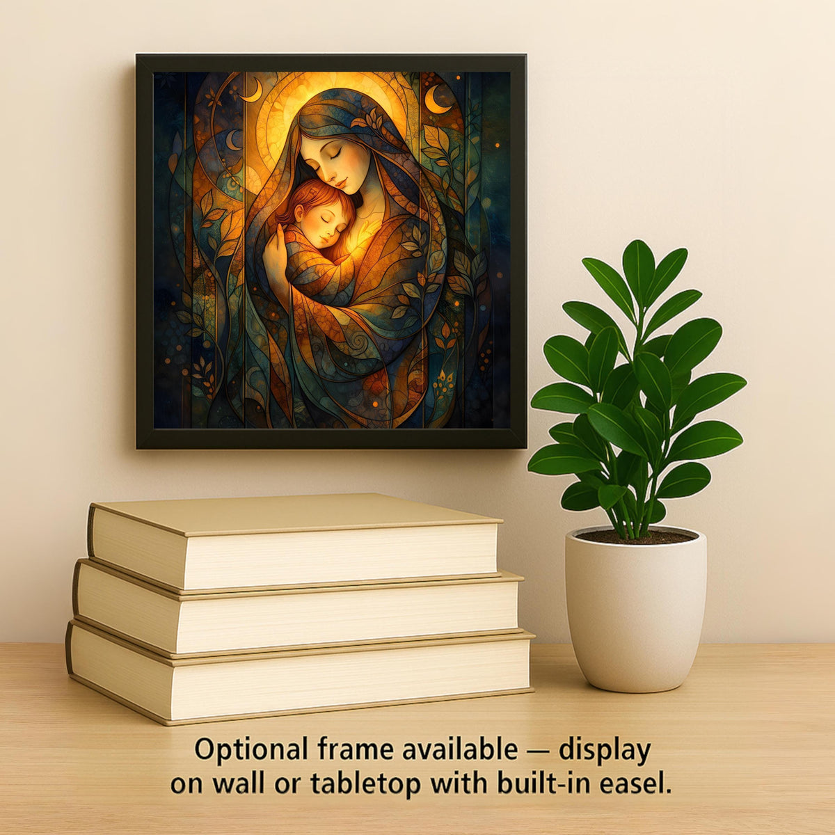 Mother and Child Spiritual Wall Art Ceramic Tile – Stained Glass Style, Peaceful Home Decor
