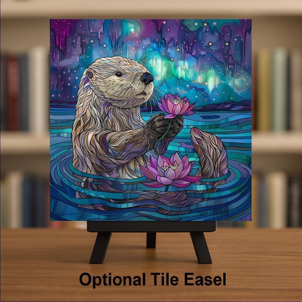 Otter Ceramic Art Tile: Coastal Wall Decor Stained Glass Style Beach House Accent Ocean Home Decor Wall Art