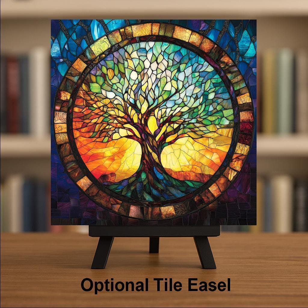 Tree of Life Ceramic Tile: William Morris Art Nouveau Stained Glass Look
