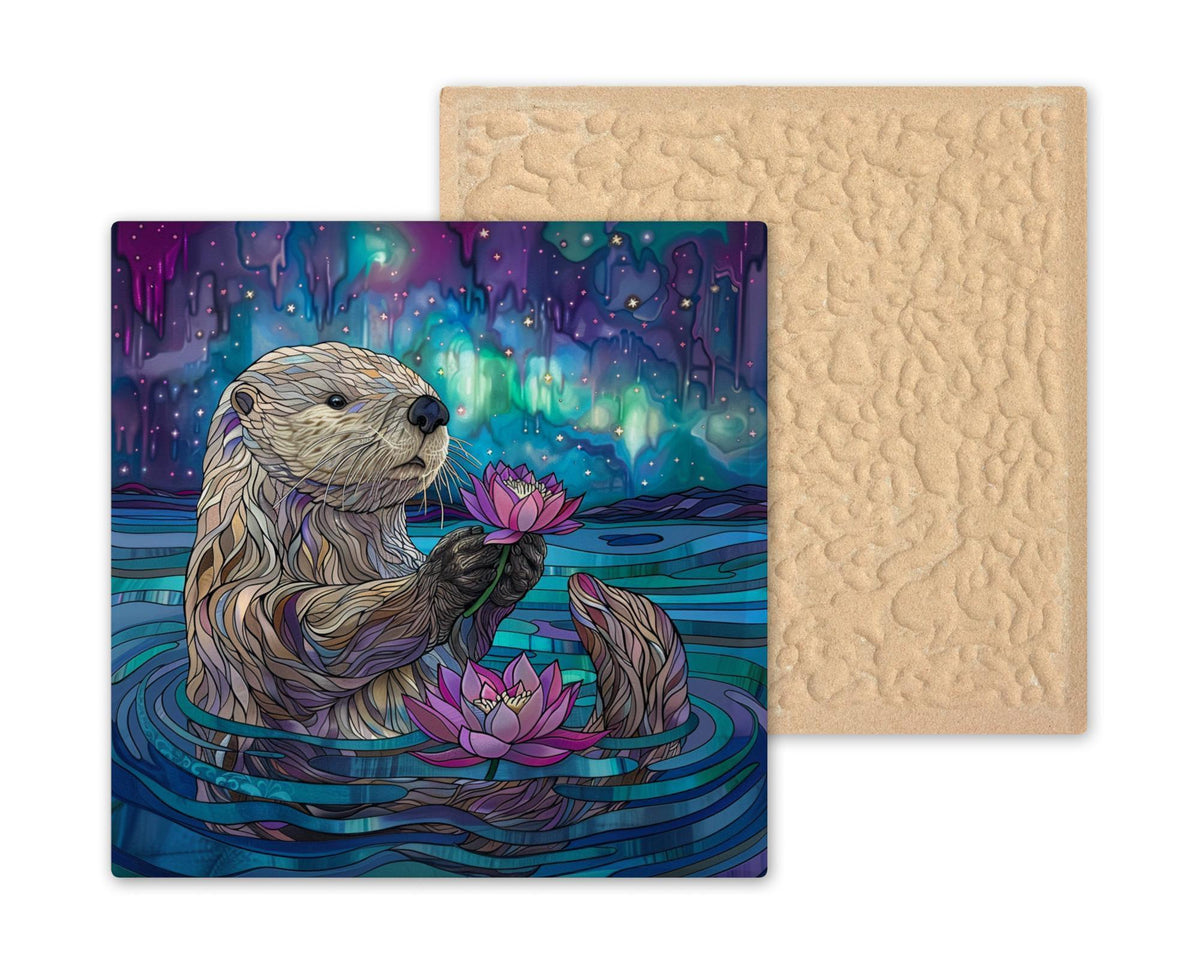 Otter Ceramic Art Tile: Coastal Wall Decor Stained Glass Style Beach House Accent Ocean Home Decor Wall Art