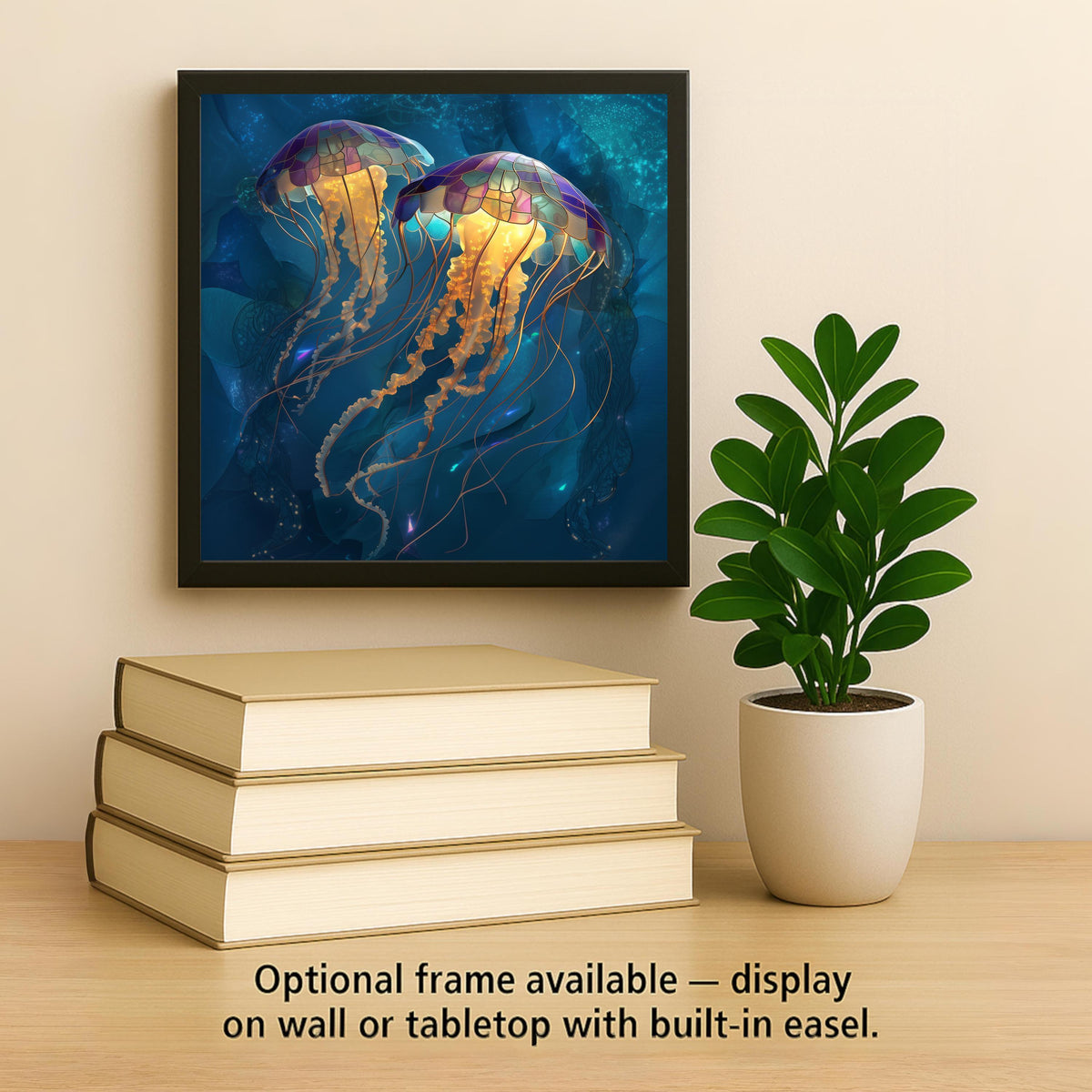 Jellyfish Ceramic Art Tile – Stained Glass Style Ocean Wall Decor, Coastal Beach House Nautical Gift
