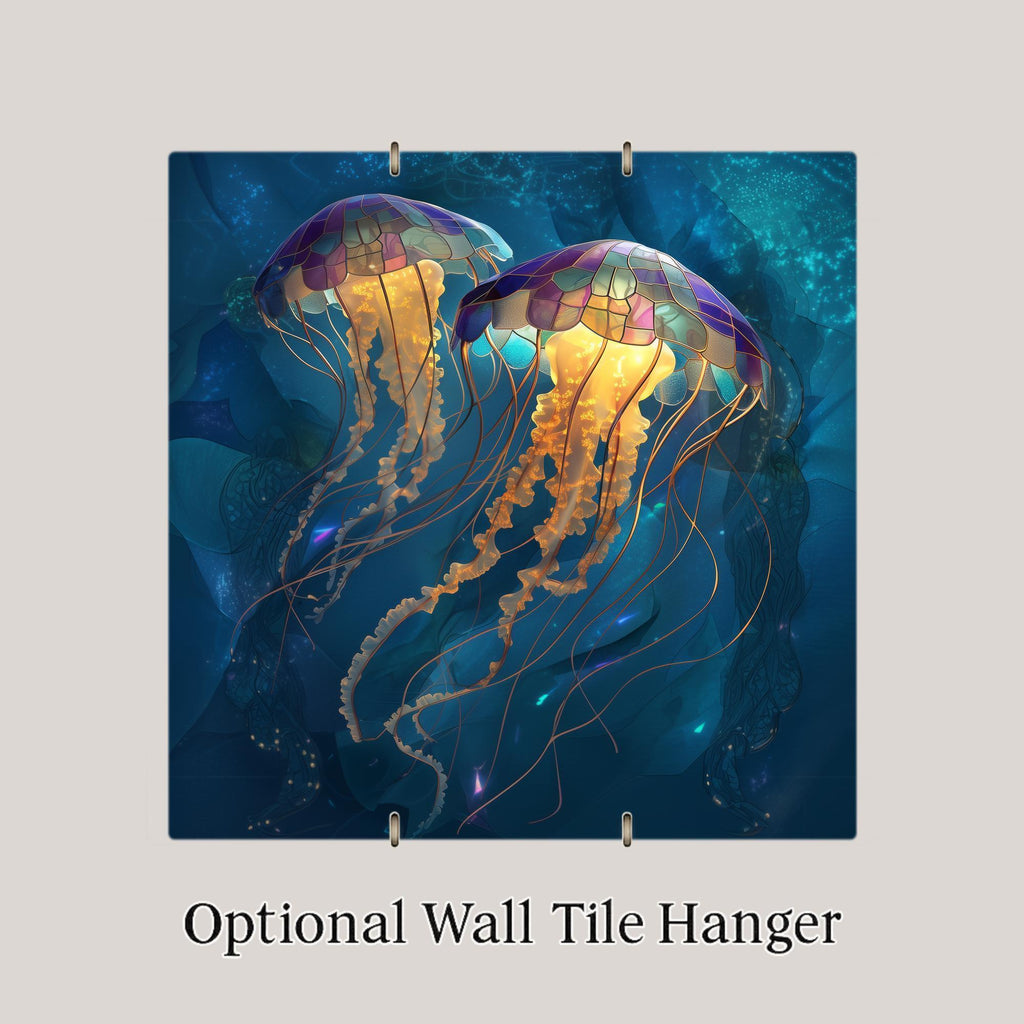 Jellyfish Ceramic Art Tile – Stained Glass Style Ocean Wall Decor, Coastal Beach House Nautical Gift