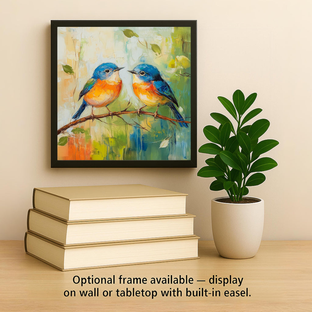 Bluebird Ceramic Art Tile – Eastern Bluebird Couple Wall Decor, Cottagecore Bird Lover Gift
