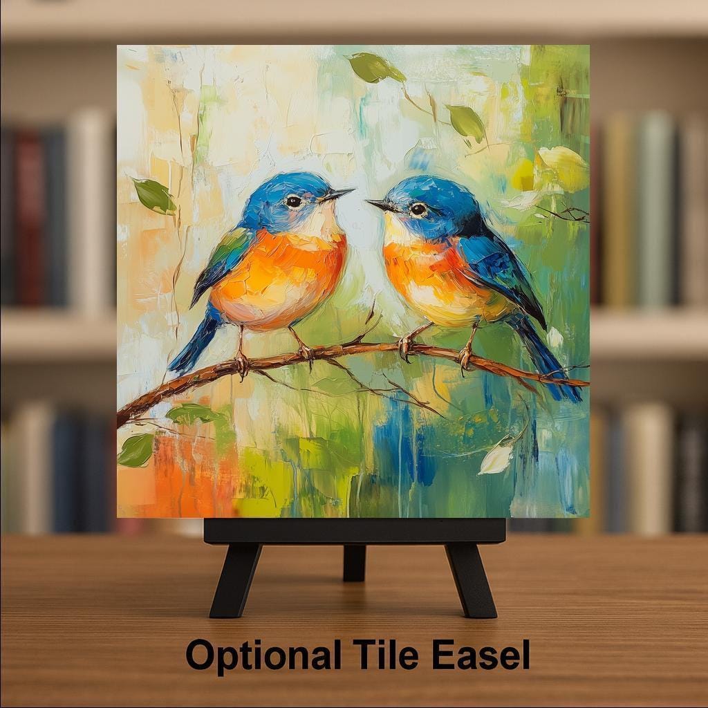 Bluebird Ceramic Art Tile – Eastern Bluebird Couple Wall Decor, Cottagecore Bird Lover Gift