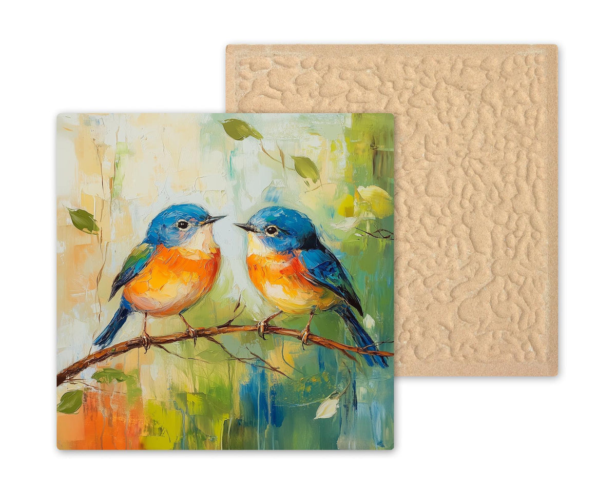 Bluebird Ceramic Art Tile – Eastern Bluebird Couple Wall Decor, Cottagecore Bird Lover Gift