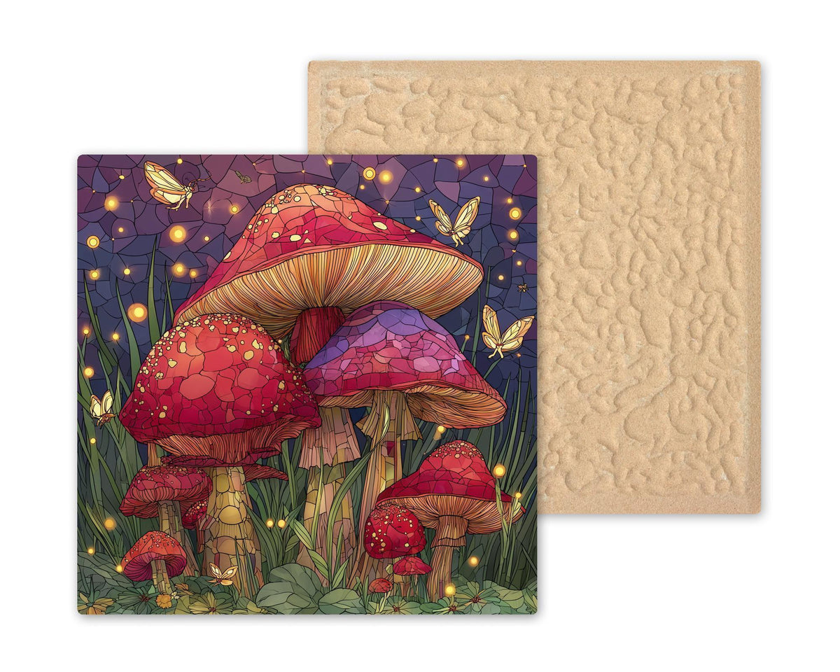 Woodland Mushroom Wall Art Ceramic Tile Fairycore Gift Whimsical Decor Stained Glass Nature Art Gift Tile