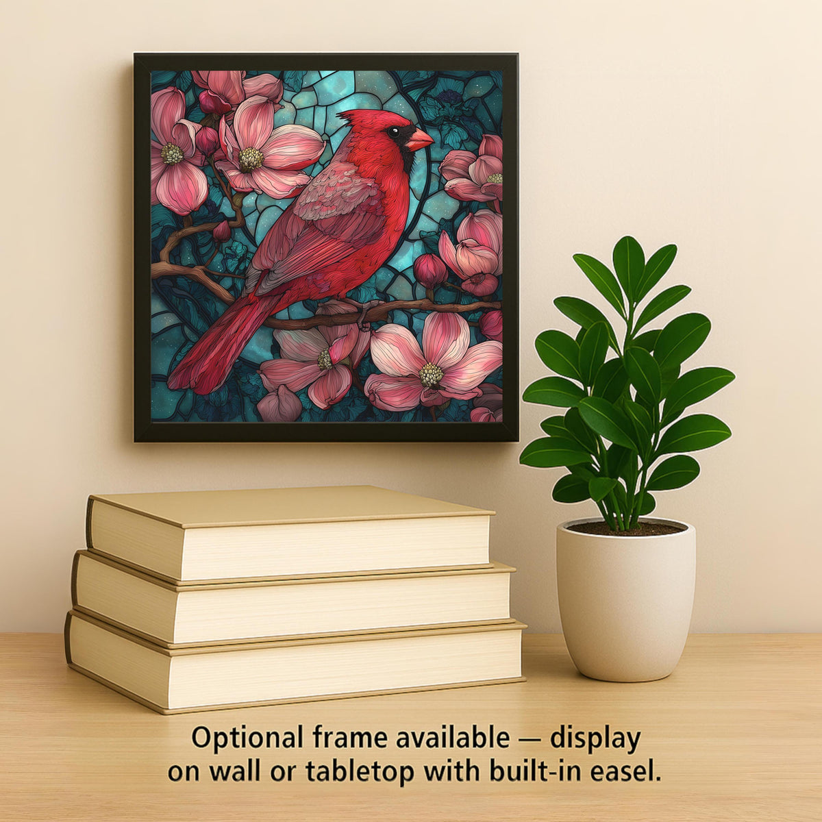 Red Cardinal Wall Art Ceramic Tile – Stained Glass Style Bird Decor Home, Memorial Gift