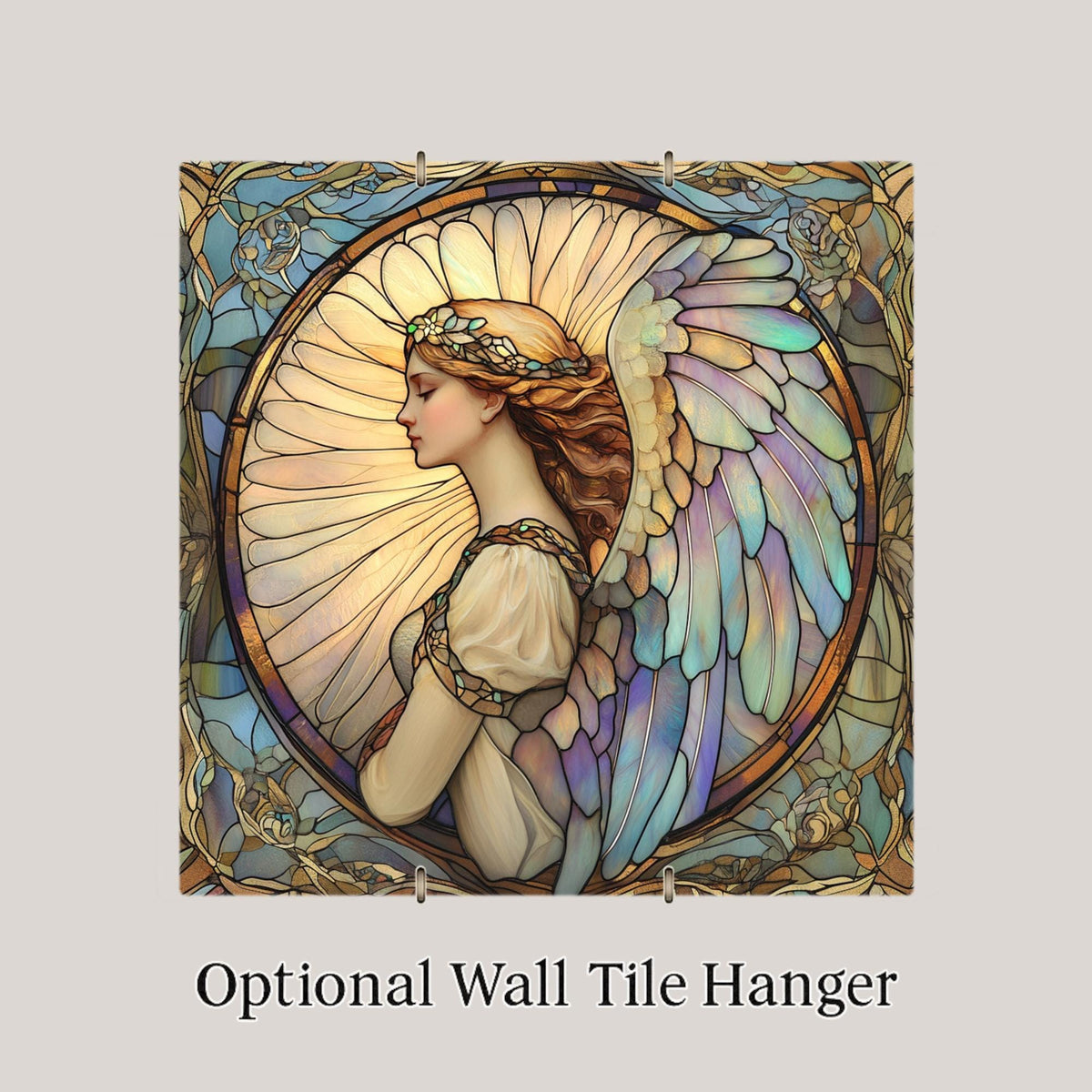 Guardian Angel Wall Art Ceramic Tile Stained Glass Style Memorial Sympathy Religious Spiritual Gift Decor