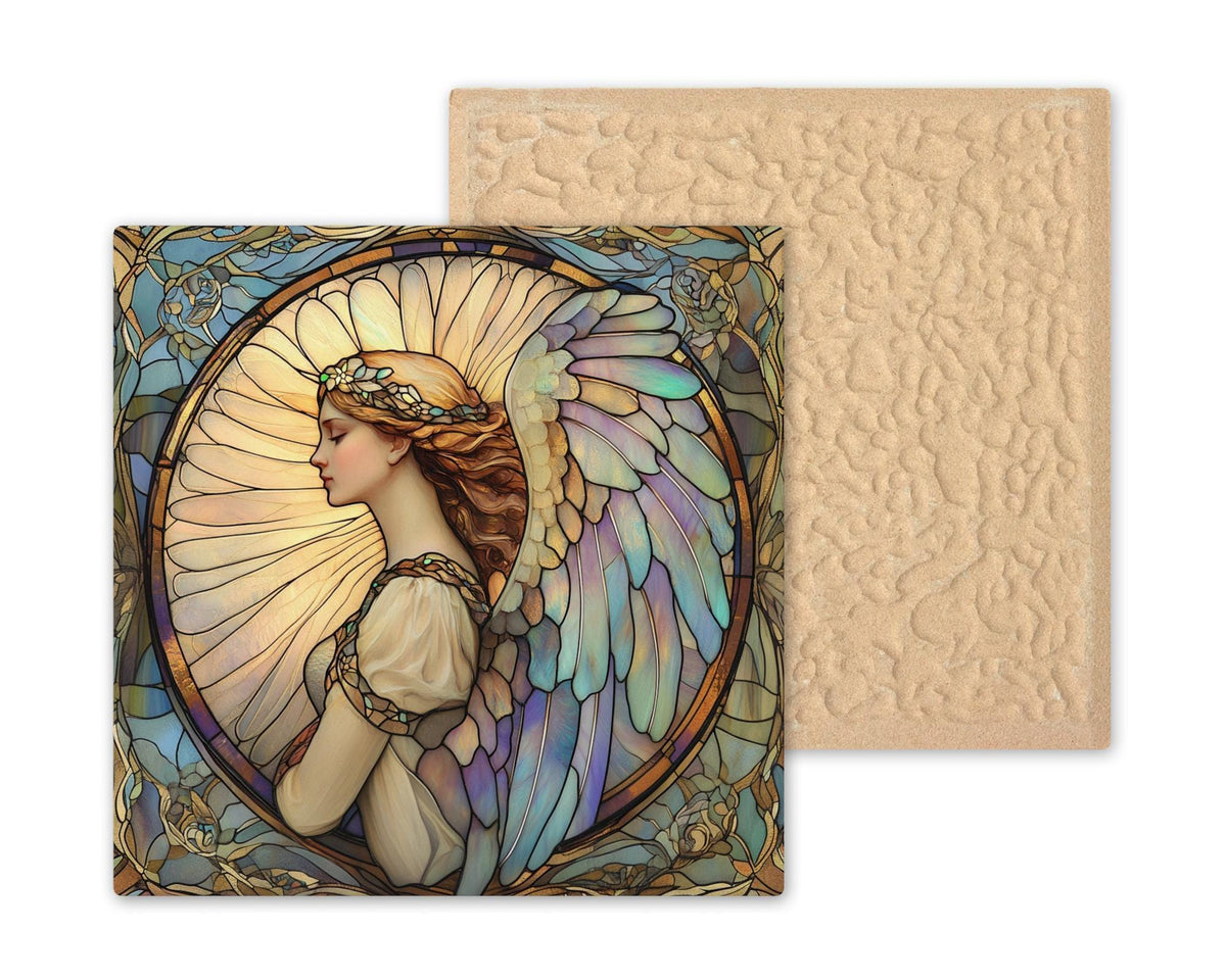 Guardian Angel Wall Art Ceramic Tile Stained Glass Style Memorial Sympathy Religious Spiritual Gift Decor