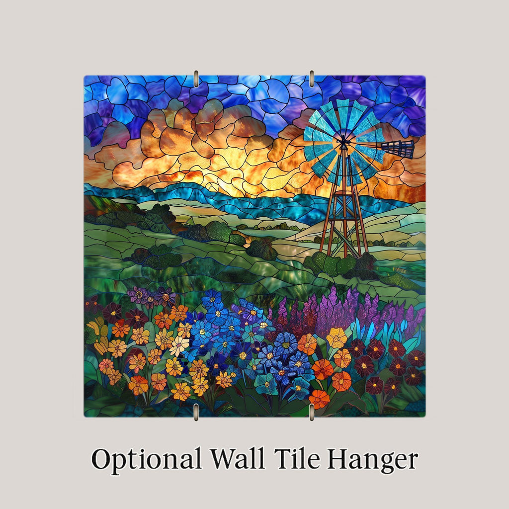 Hill Country Windmill Wall Art Ceramic Tile Texas Gift Stained Glass Style Decor Ranch Landscape Art Country Gift Tile