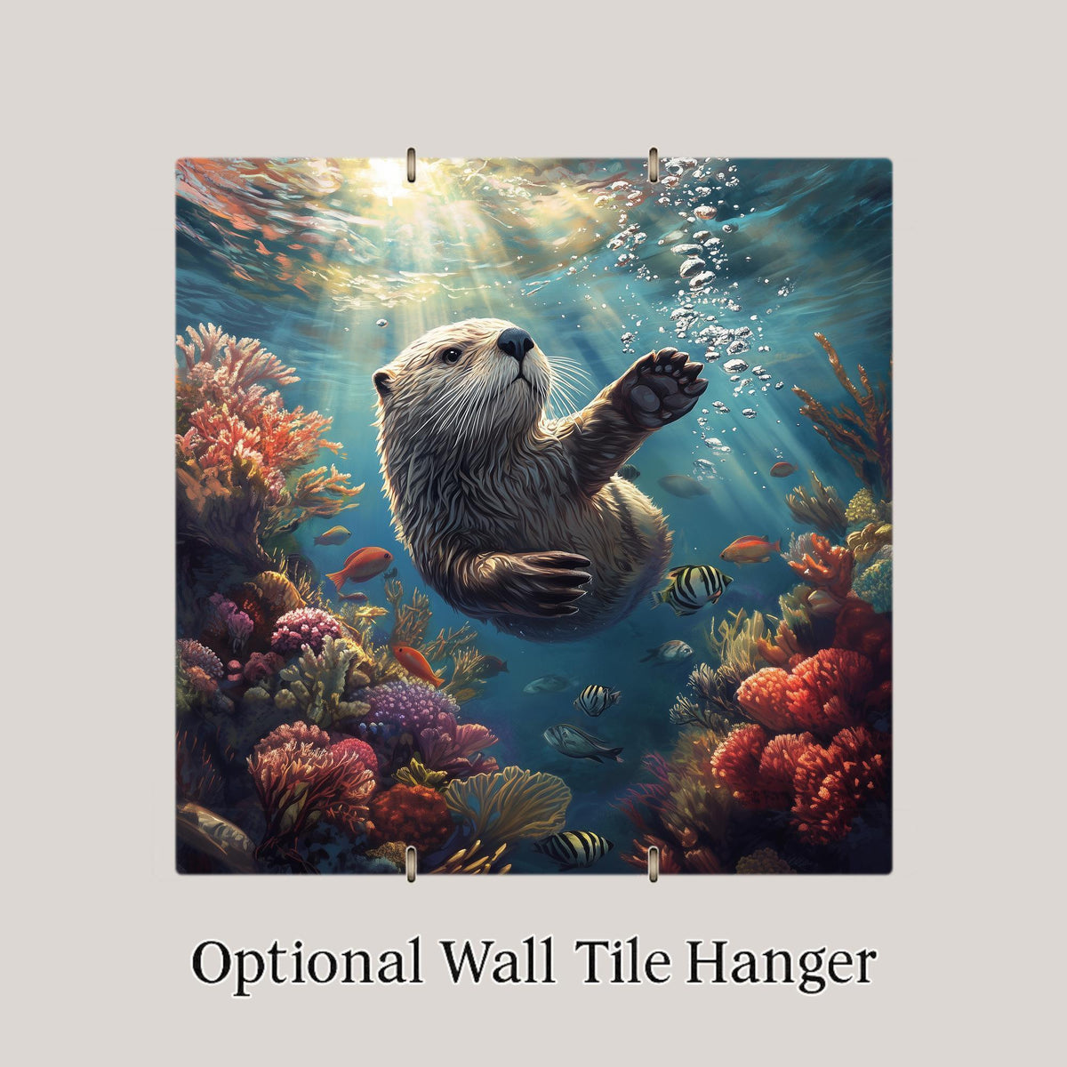 Sea Otter Ceramic Tile - Coastal Beach House Decor - Ocean Animal Wall Art for Bathroom