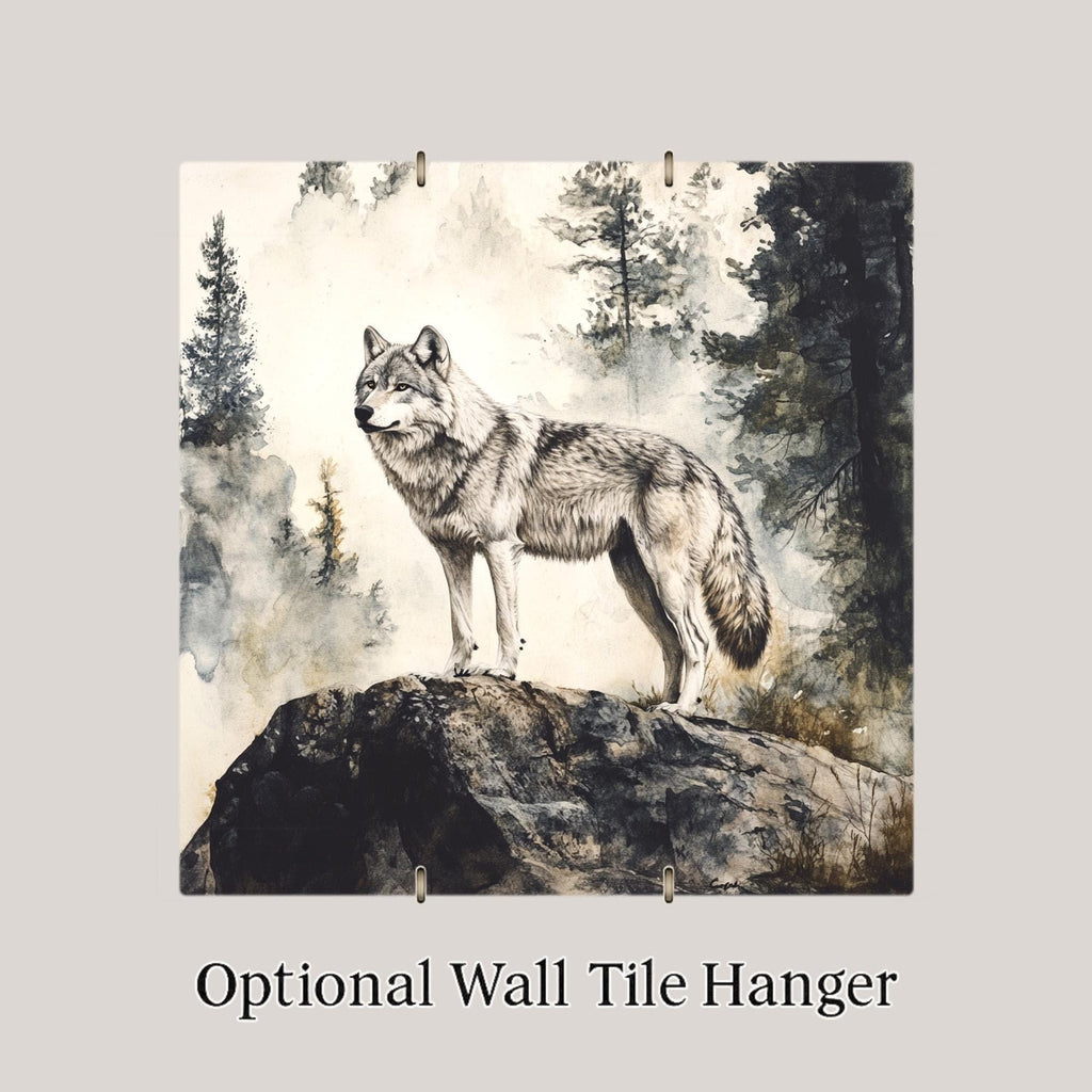 Grey Wolf Ceramic Tile Wall Art – Stained Glass Style Wildlife Decor, Cabin Lodge Gift, Rustic Nature Home Accent for Wolf Lovers