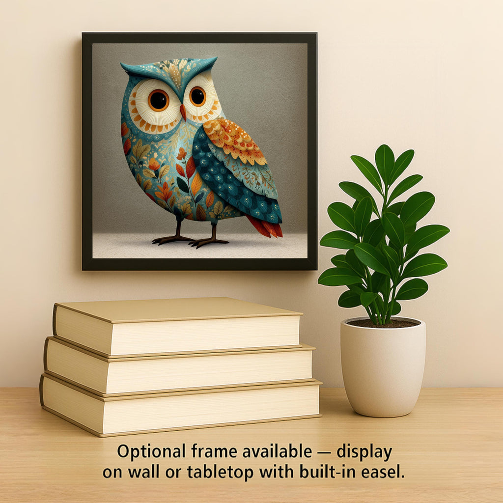 Whimsical Owl Ceramic Art Tile – Folk Art Autumn Wall Decor, Woodland Nature Lover Gift
