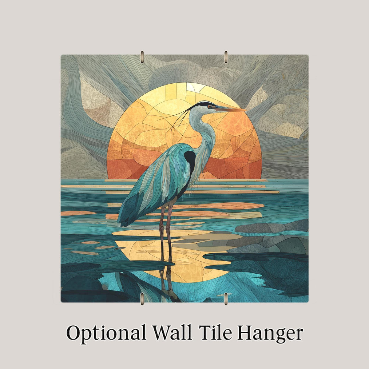 Coastal Heron Wall Art Ceramic Tile Beach Sunset Gift Nautical Decor Ocean Bird Art Nature Lover Gift Tile