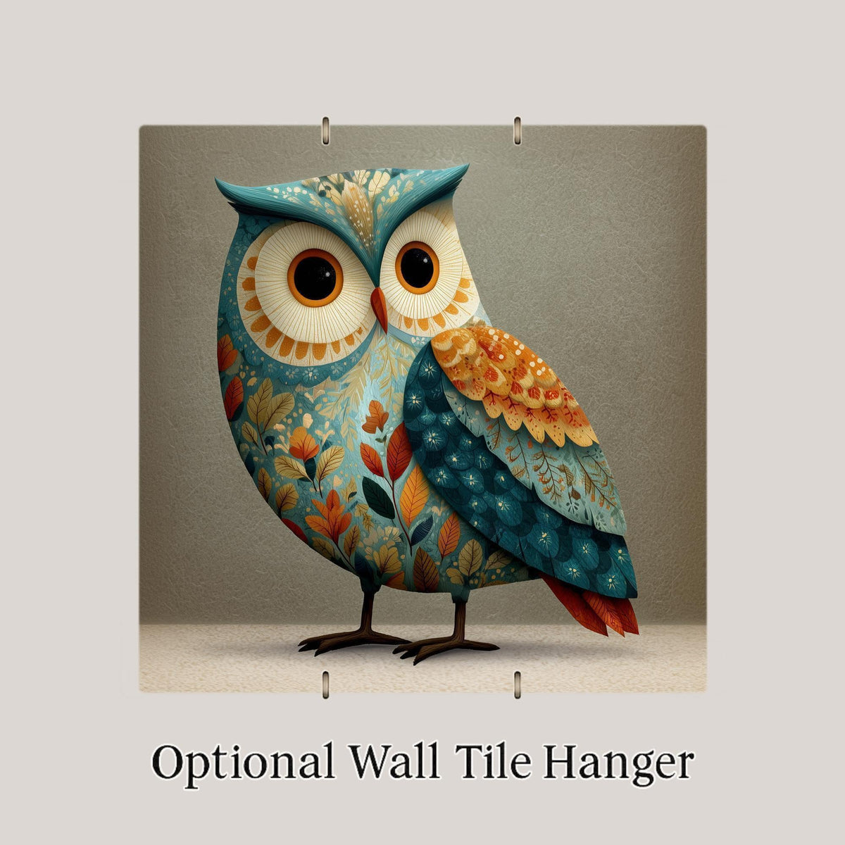 Whimsical Owl Ceramic Art Tile – Folk Art Autumn Wall Decor, Woodland Nature Lover Gift