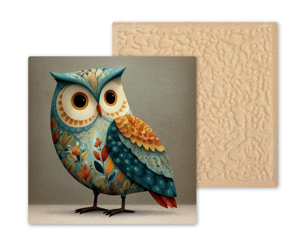 Whimsical Owl Ceramic Art Tile – Folk Art Autumn Wall Decor, Woodland Nature Lover Gift
