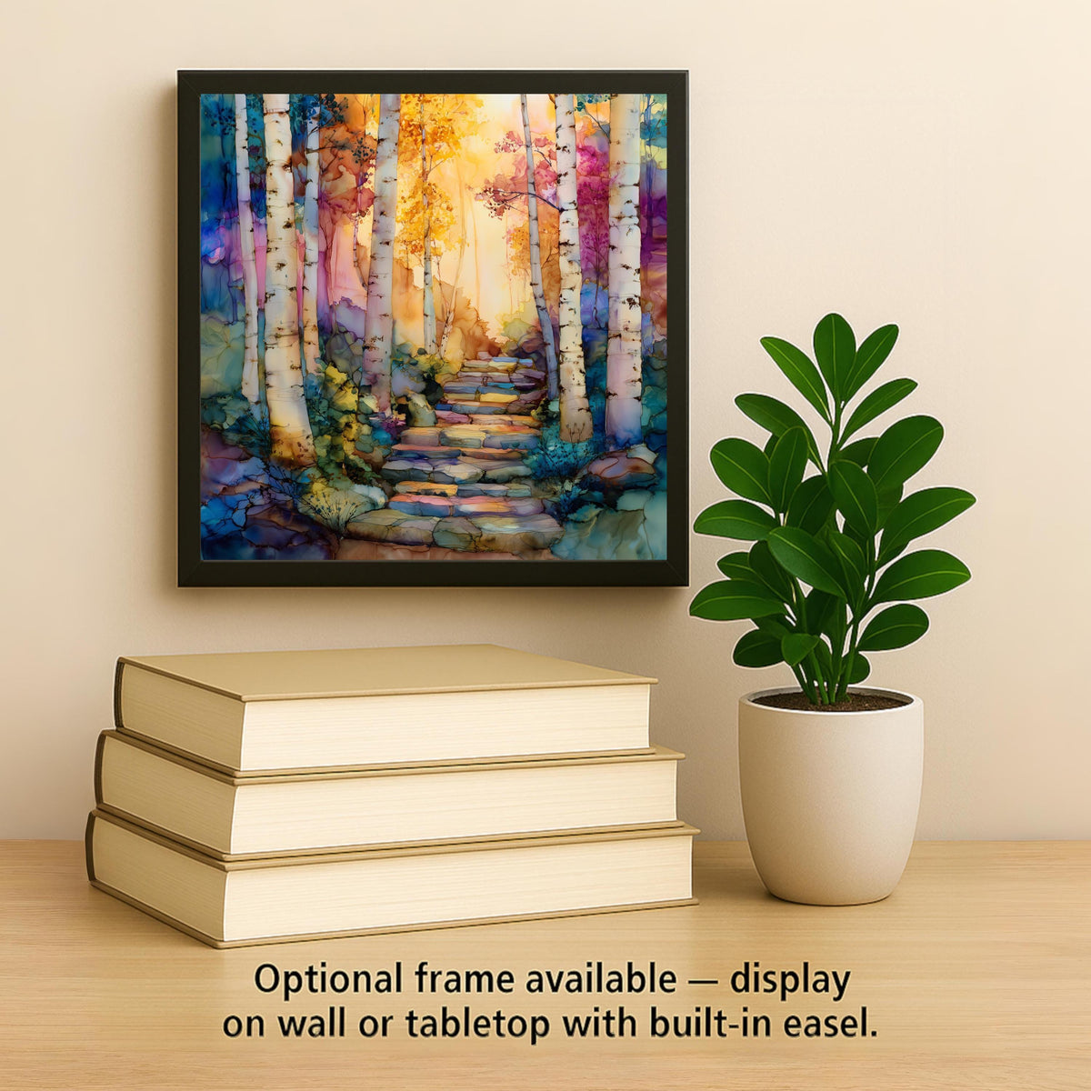 Birch Forest Ceramic Art Tile – Stained Glass Style Aspen Landscape Wall Decor, Colorful Nature Home Gift