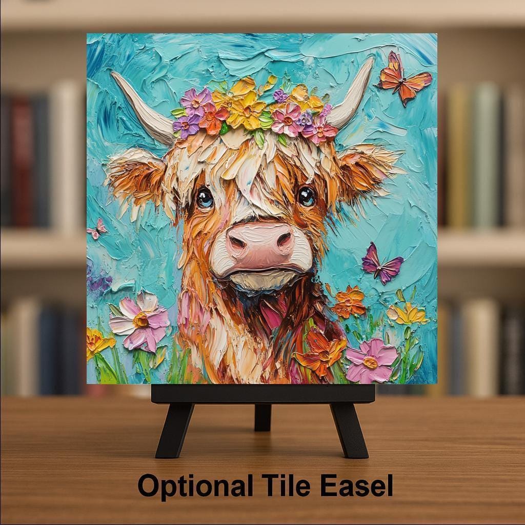 Highland Cow Ceramic Tile Wall Art Rustic Cabin Lodge Woodland Wildlife Scottish Cow Nature Home Decor