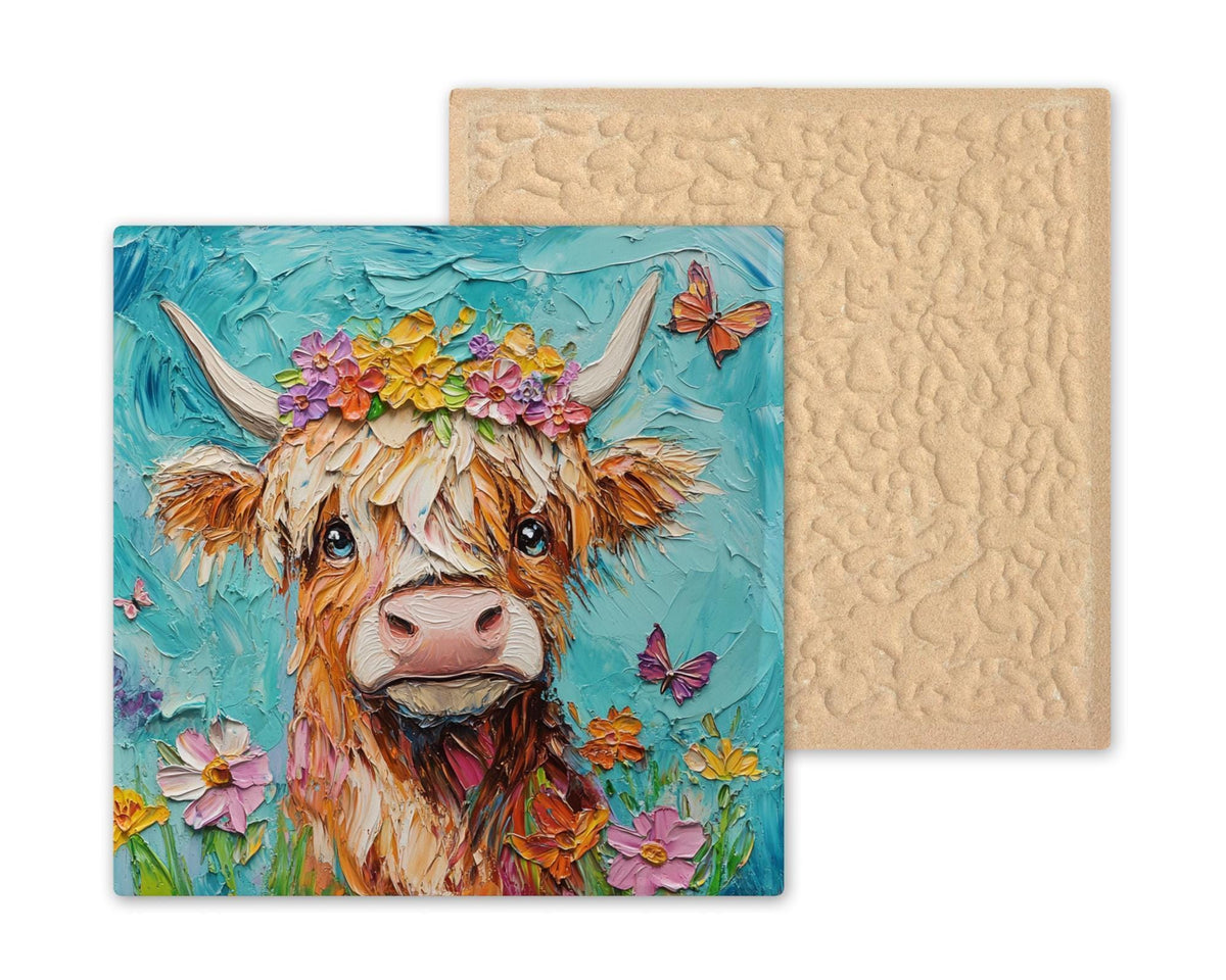 Highland Cow Ceramic Tile Wall Art Rustic Cabin Lodge Woodland Wildlife Scottish Cow Nature Home Decor